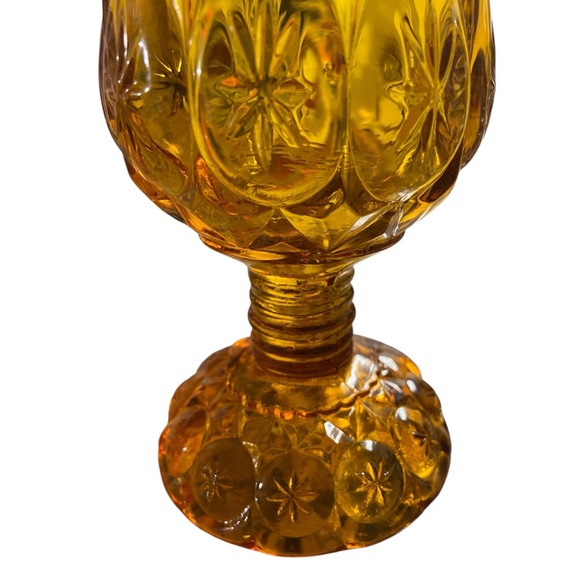 AMBER KANAWHA 11” tall‎ SWUNG GLASS VASE. MOON & STARS VGC - Picture 5 of 8